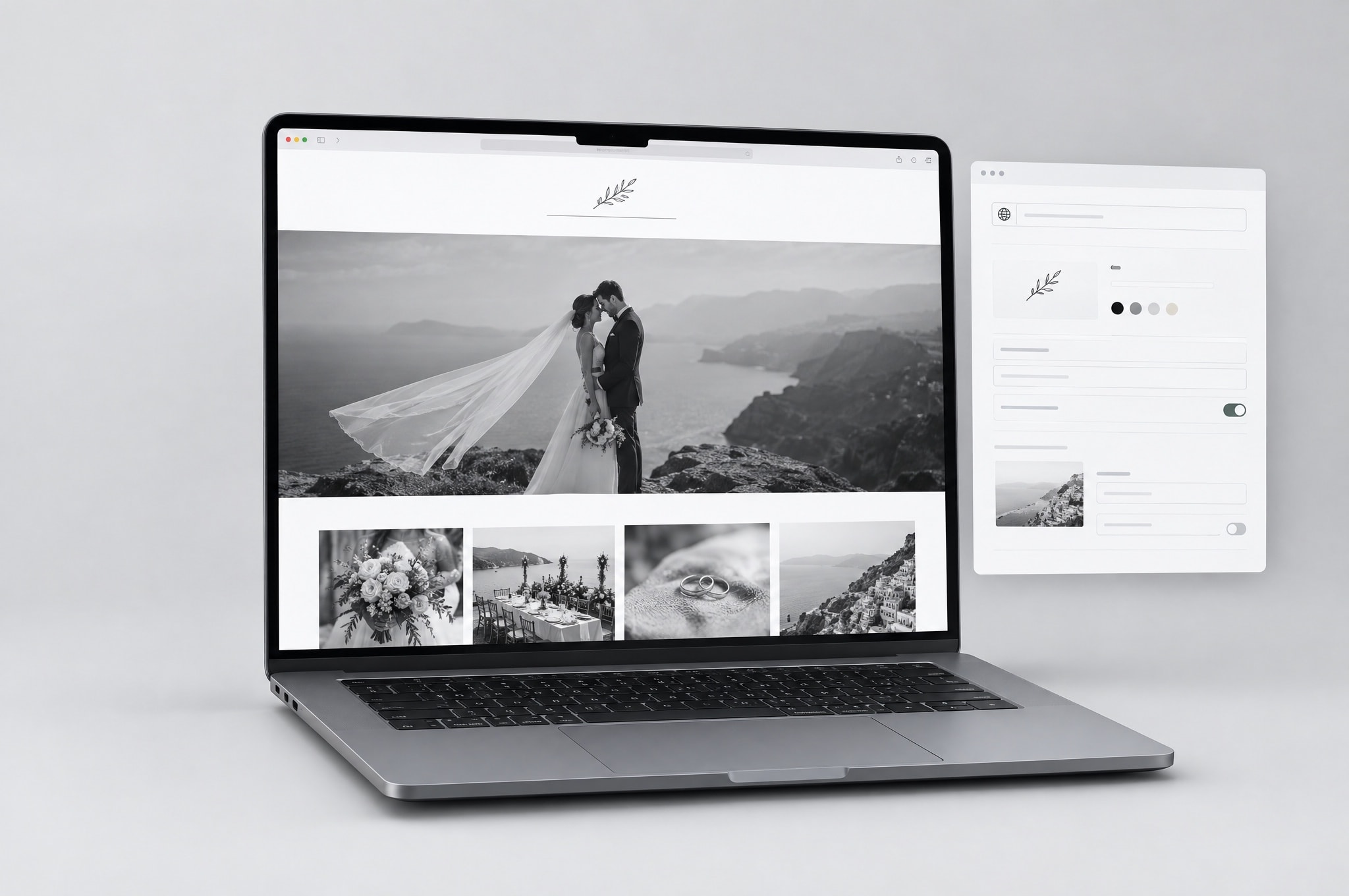 A studio's branded photo gallery open on a laptop