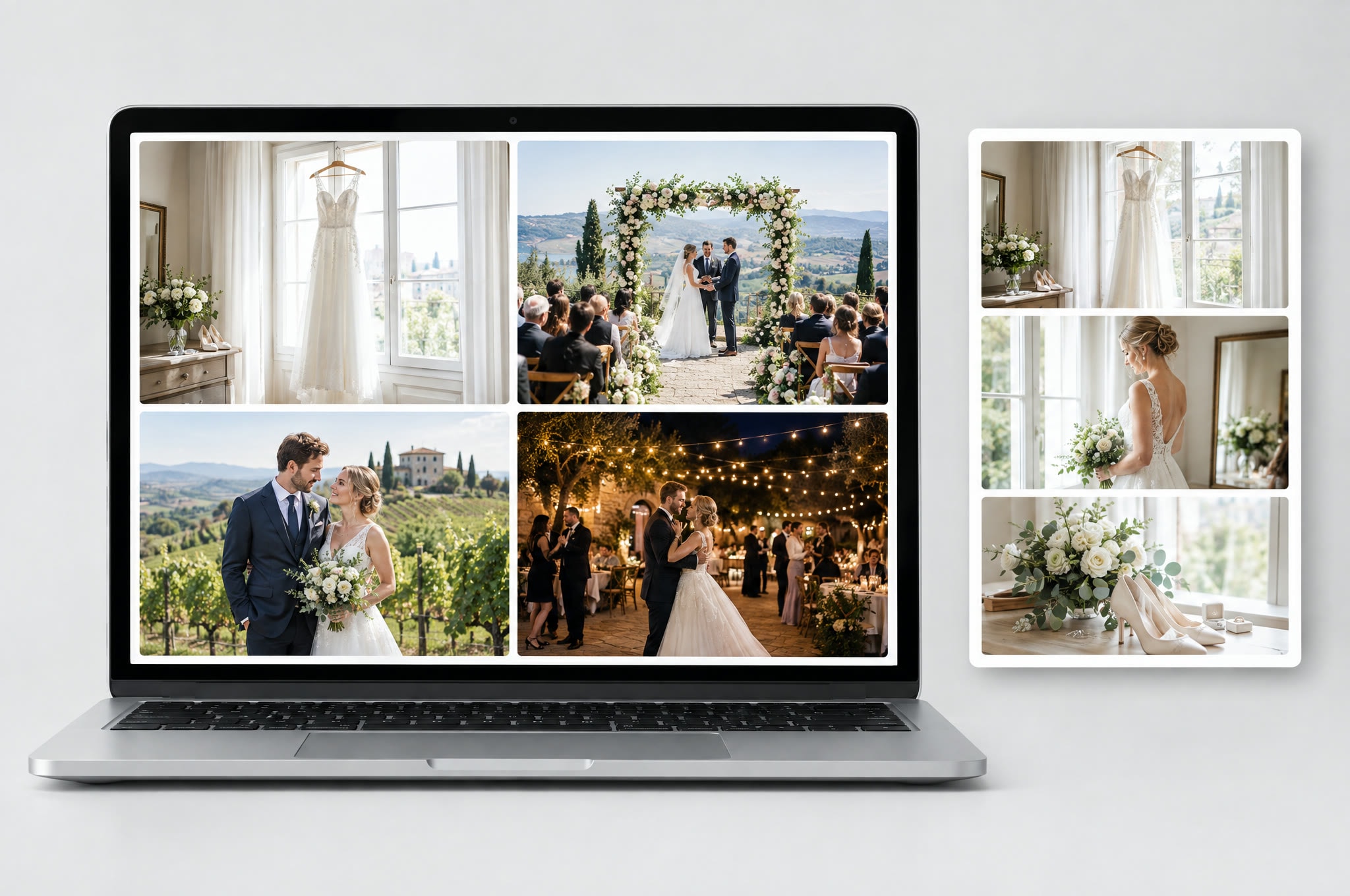 One event's gallery split into four named sections, each with its own cover photograph