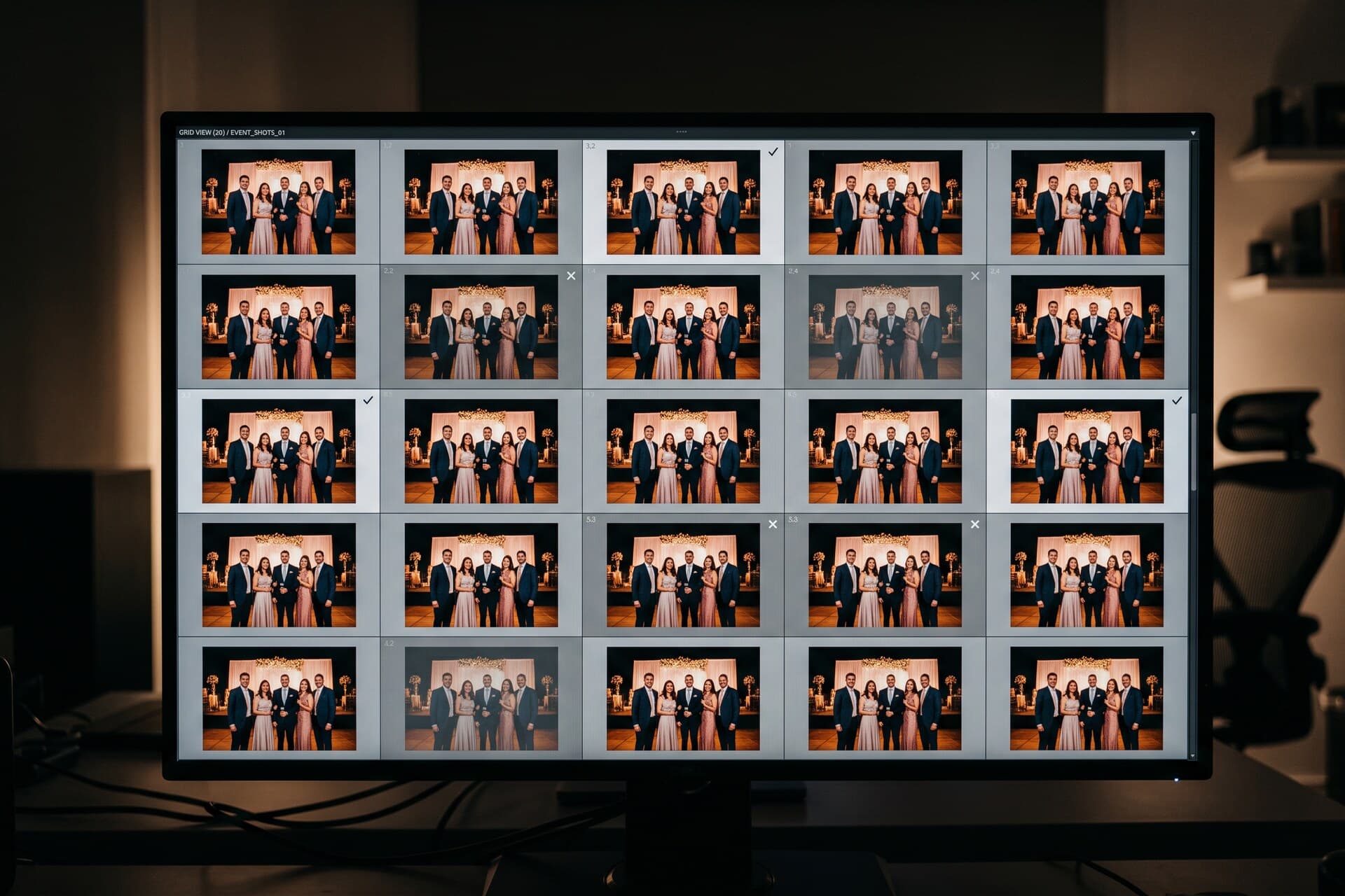 A contact sheet of near-identical frames from one burst
