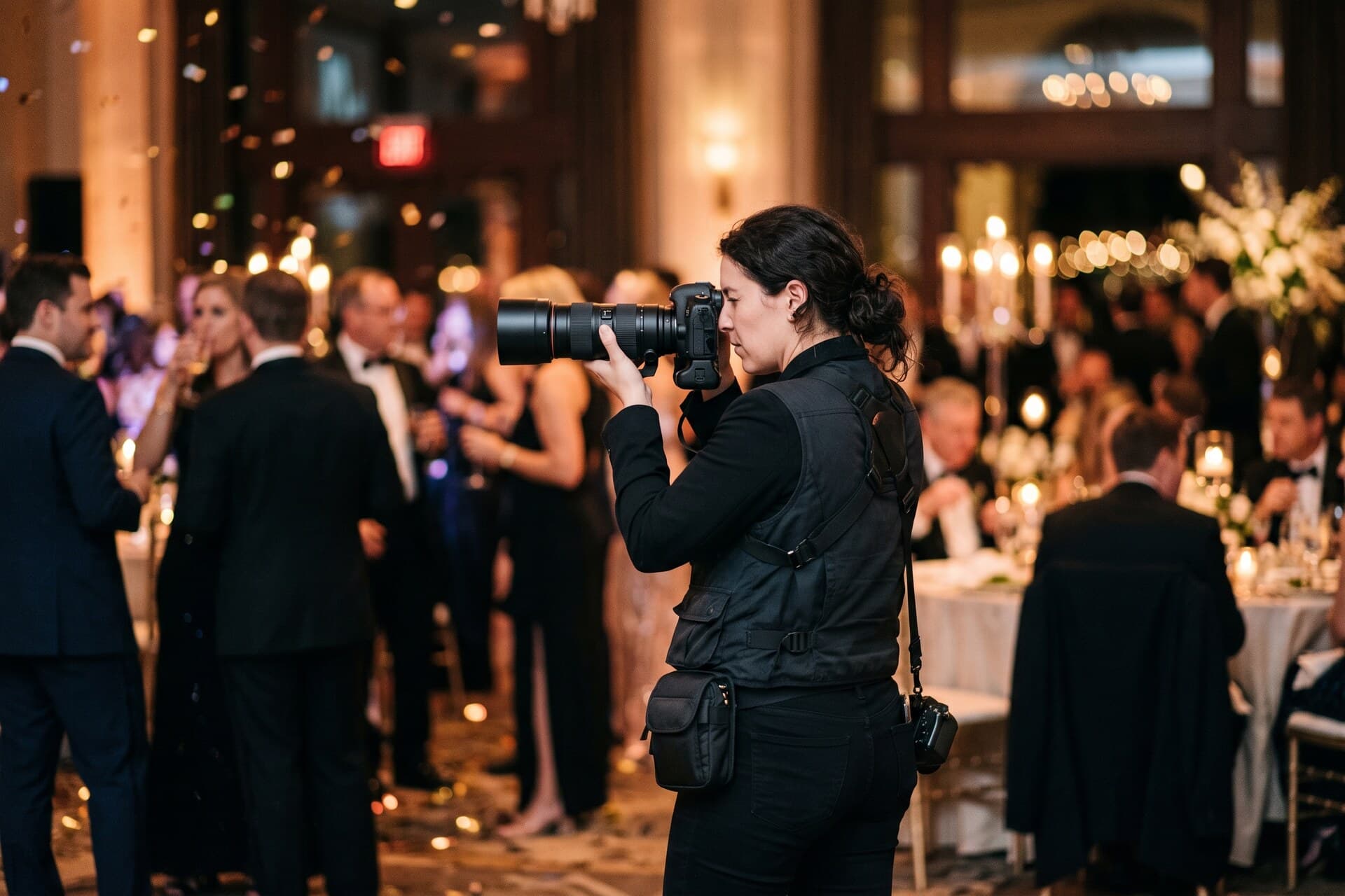 A photographer shooting with a professional mirrorless camera at an event