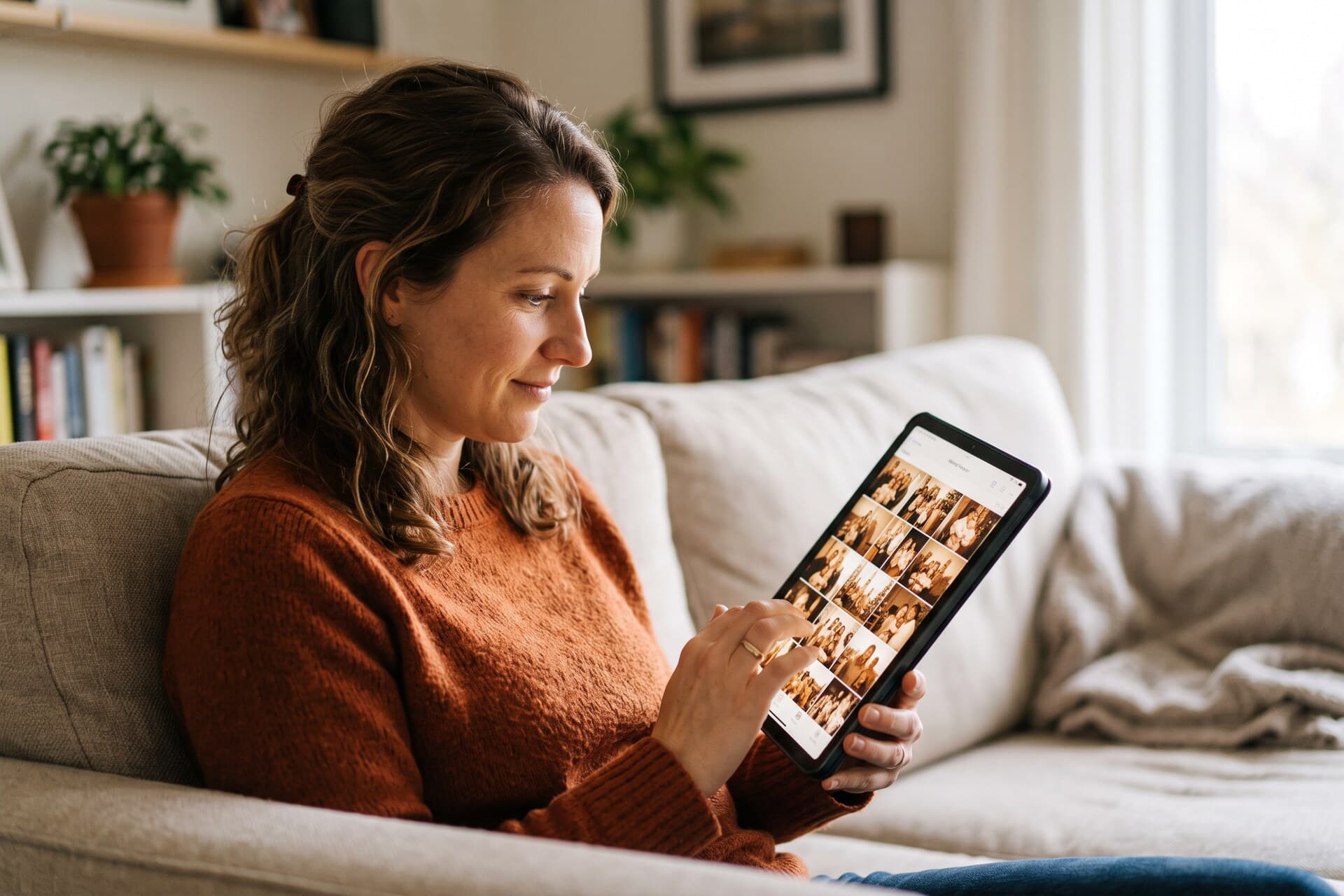 A client viewing a photo gallery on a tablet